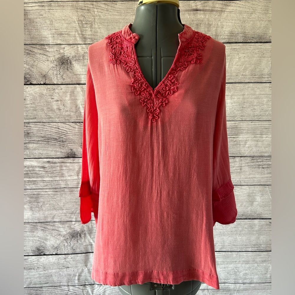 NWT Soft Surroundings pink embroidered tunic top size small